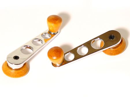 Manivelles de vitre, bois & chrome, par paire