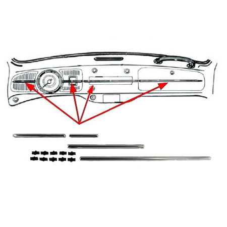 Kit moulure tableau de bord en alu (avec agrafe PVC) Type 1 08/57-07/67